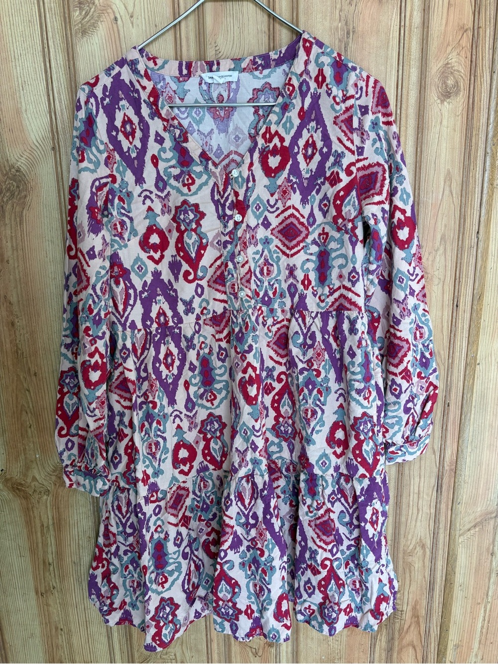 beachlunchlounge Boho Midi Dress - Purple, Red, Teal on Cream size XS